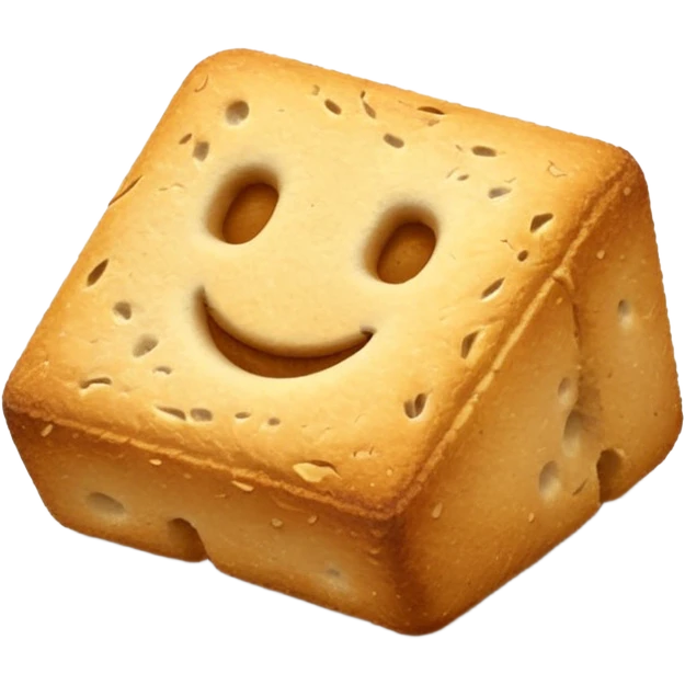 3 croutons, golden-brown, irregular, crispy, rough porous surface, hint of herbs, 3D, clean, soft shadows, transparent background, emoji scale emoji