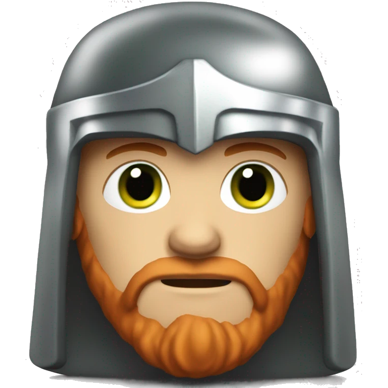 Serious man with red hair, trimmed beard, gray-green eyes, wearing Thor's helmet, iOS emoji style. emoji
