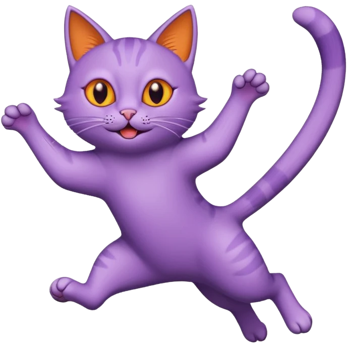 funny purple cat jumping after a fly more thin cat, more stylised cat less realistic add pick bird  emoji