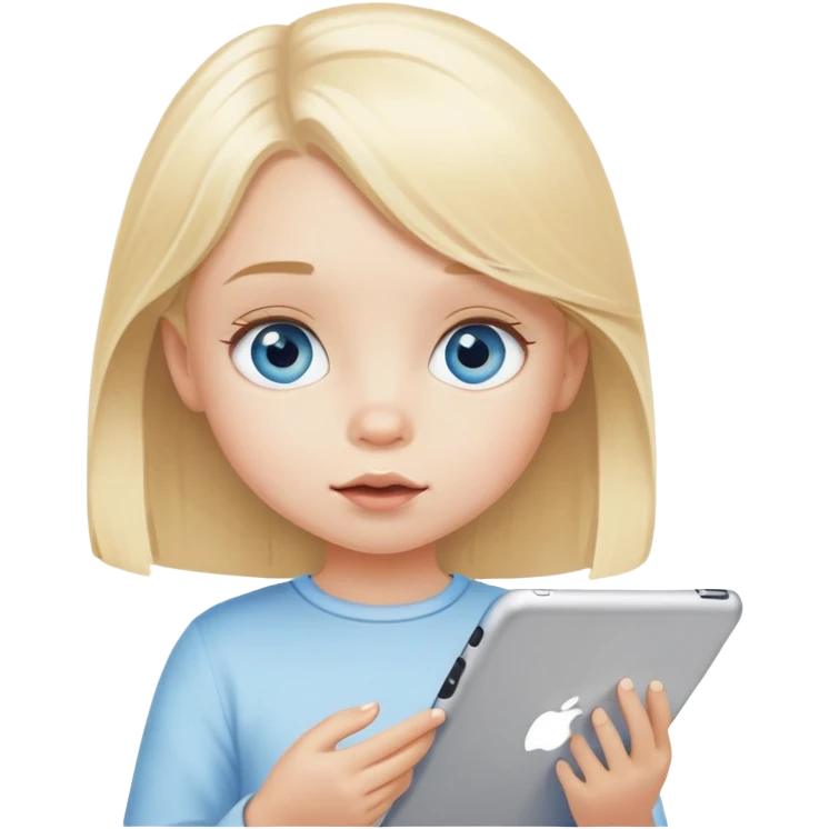 little blue eyed blonde girl eating a ipad emoji