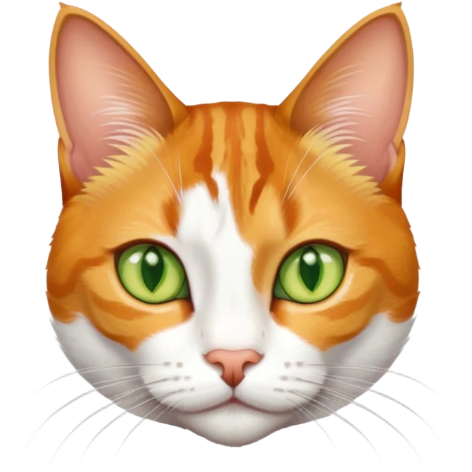 A mix breed cat (domestic shorthair and Arabian mau) with white fur, three ginger spots on its back, a ginger tail, and yellow-green eyes emoji