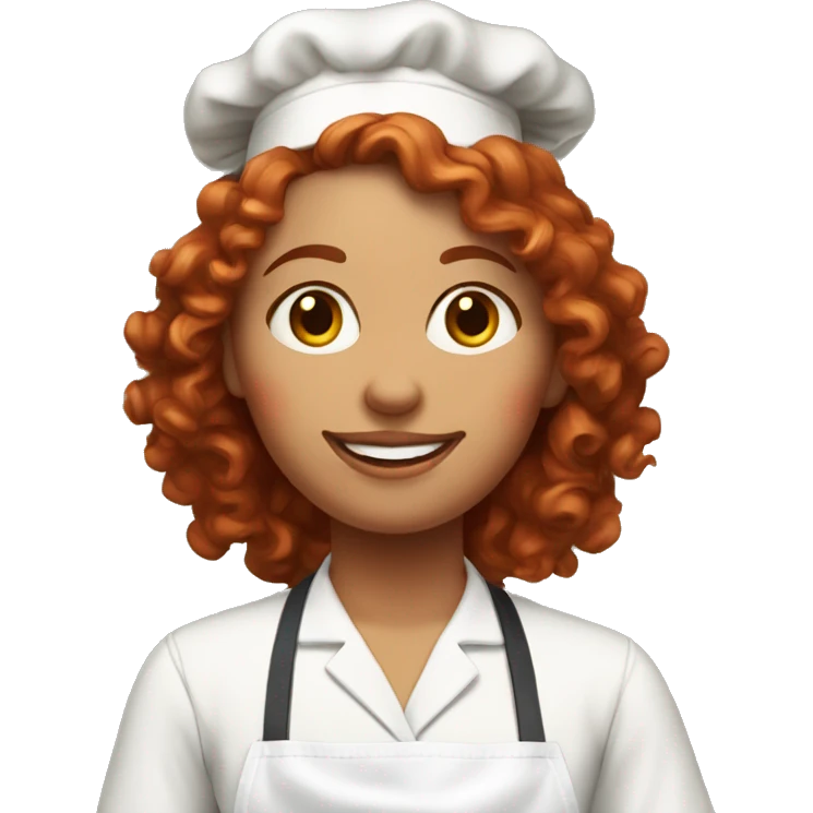 Red curly haired female with white apron baking cookies  emoji