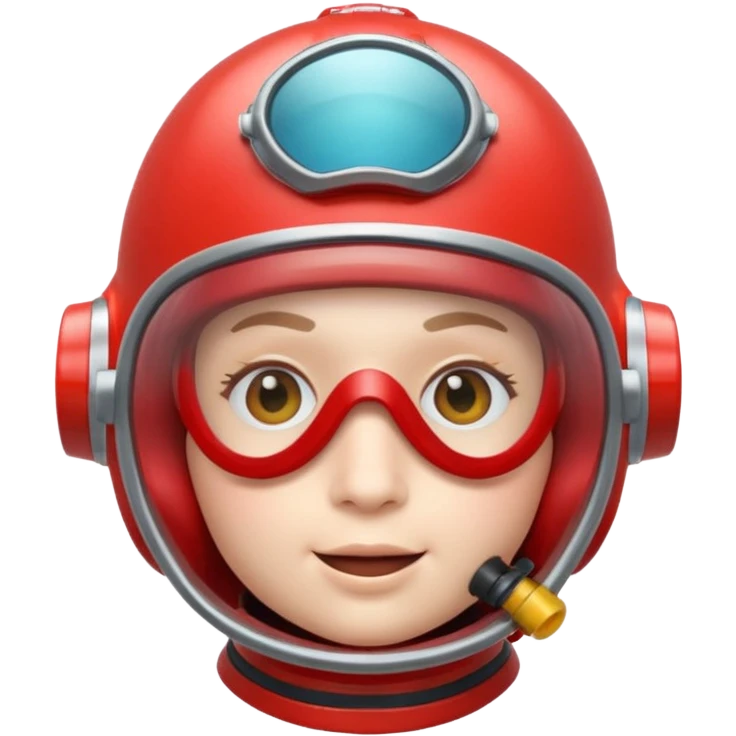 3D cartoon-style human character in the Apple emoji style, wearing a red diving helmet with glass visor emoji