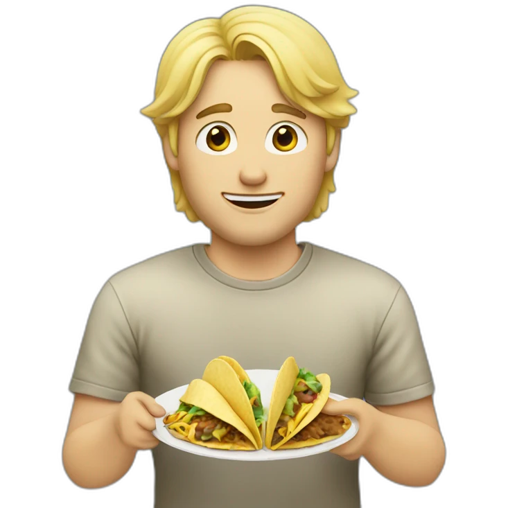 Blond man eating tacos with cats emoji