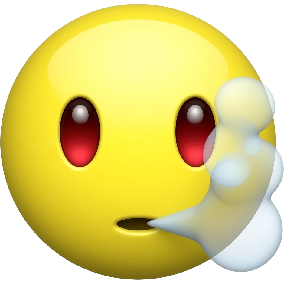 low quality funny emoji smoking weed. Yellow round emoji. No weed leaves, only red eyes and smoke puffs. Low quality = low pixel count. emoji