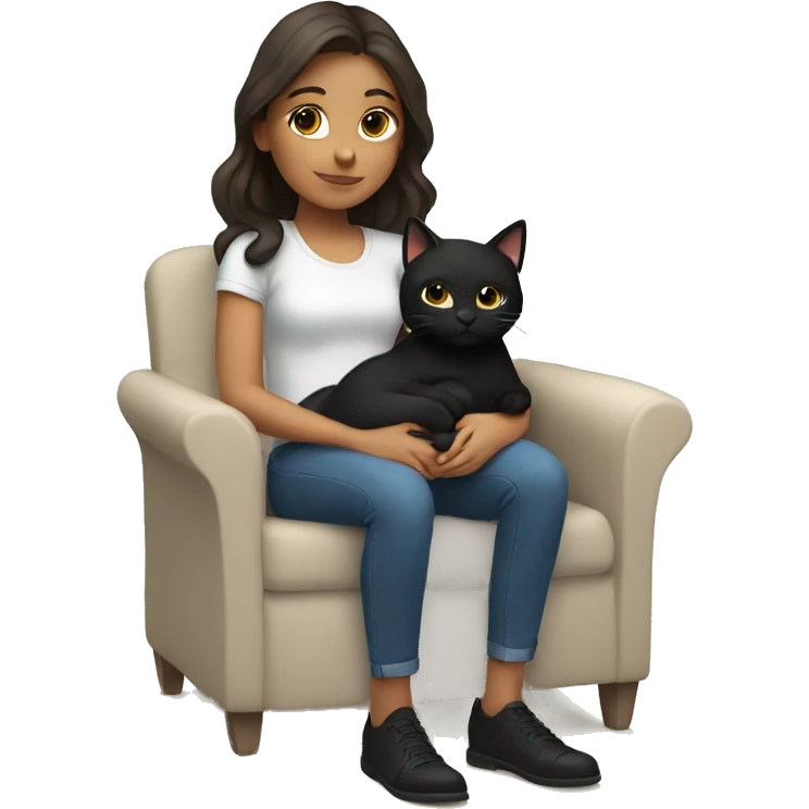 brunette girl with black cat on her lap emoji