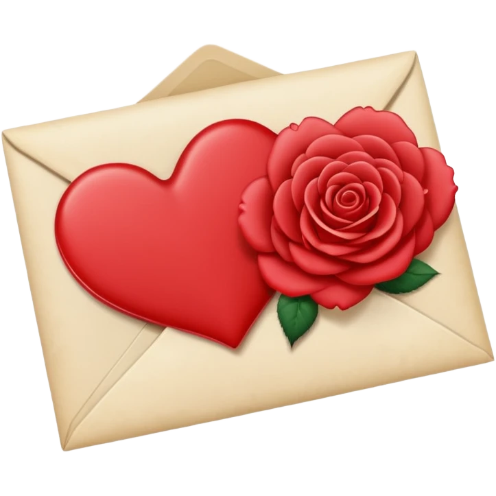 A heart-shaped handwritten letter sealed with a rose wax stamp, romantic and elegant icon emoji