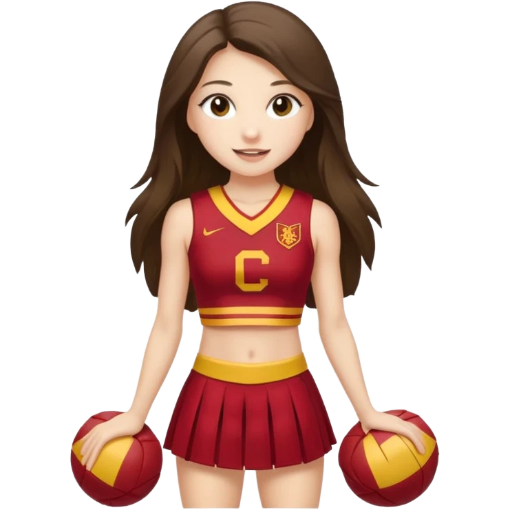 full body skinny white happy long haired brunette girl USC cheerleader emoji