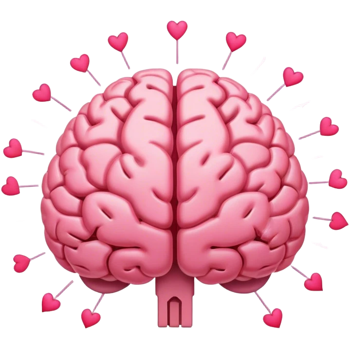 A ** pink human brain** with a energy energy beam of light thought around it s... radiating loving thoughts while it rewires itself hearts  emoji