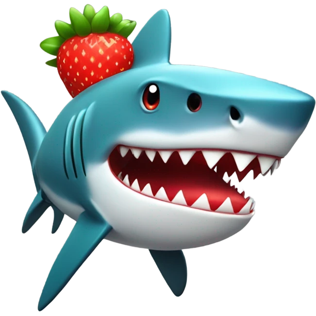 A shark that has skin of a strawberry with strawberry leafs as a hat emoji