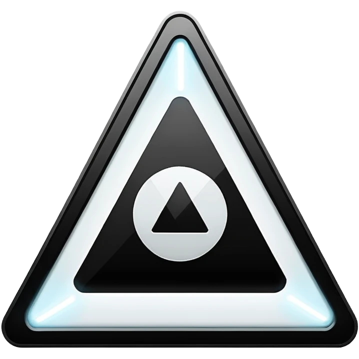 Minimalistic warning triangle emoji, metallic black and white, glowing edges in white, flat vector style, futuristic UI icon

 emoji