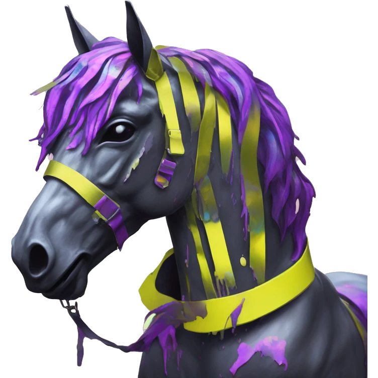 .Zombie_ Vaporwave black holographic oilslick zombie unicorn yellow caution tape graffiti Pegasus  emoji
