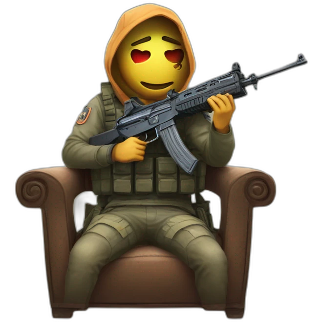 CT from csgo with ak-47 sitting on chair emoji