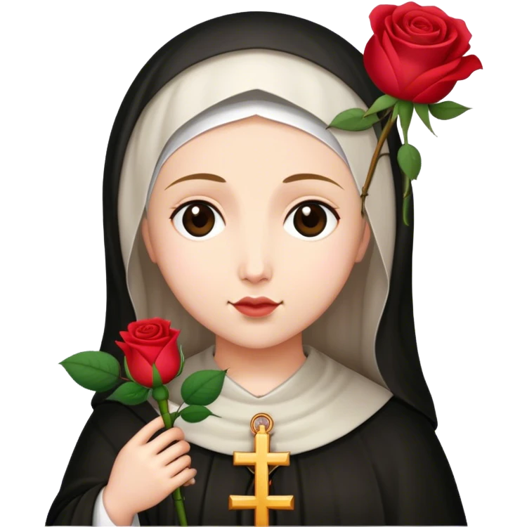 saint rita with a rose emoji