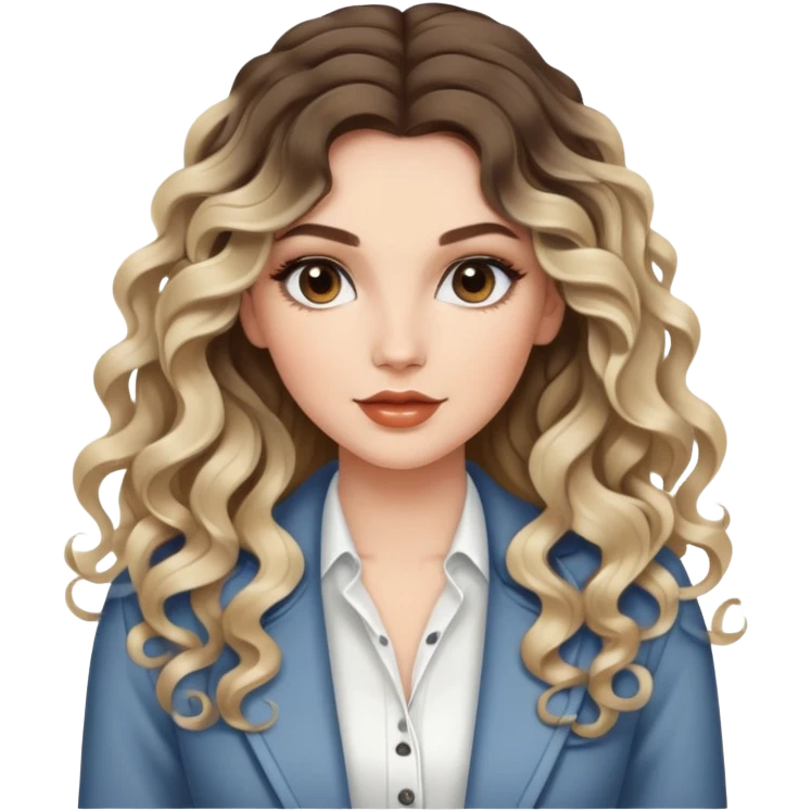 beautiful brunette with blondish balayage white female with nice curls/defined waves, very long hair, clean girl makeup and nice outfit  emoji
