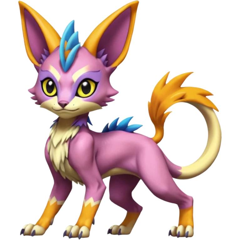 Colorful Meloetta-Spyro-Sphynx-Lykoi-Sergal-Renamon-Wargreymon-Pokémon-Digimon-Fakémon-fusion-hybrid-creature emoji