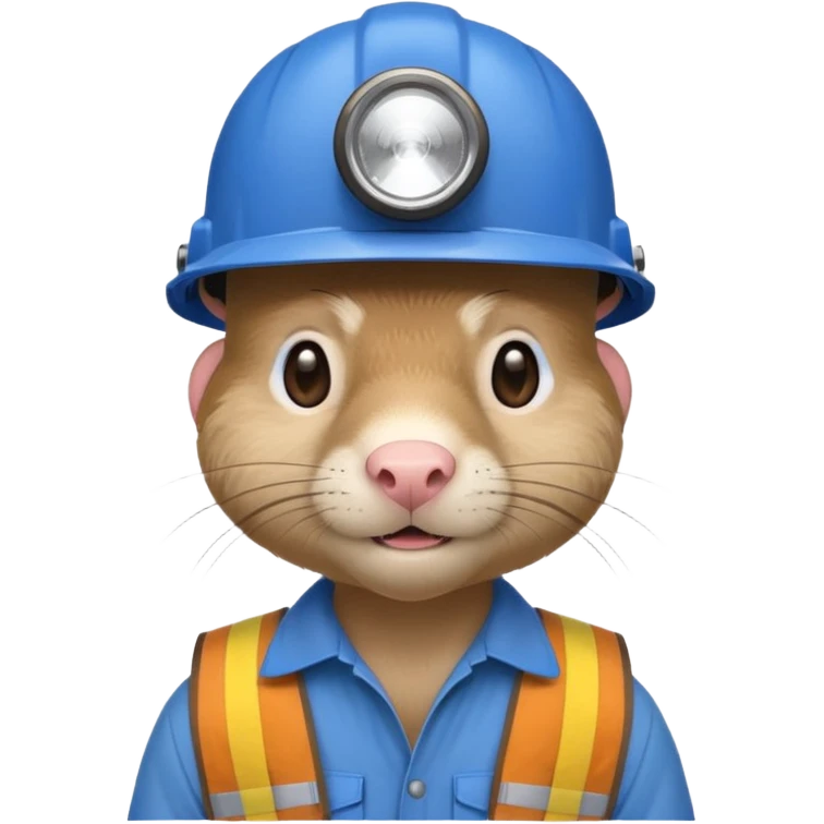 a mole rat, blue helmet, headlamp, brown worker cloth emoji