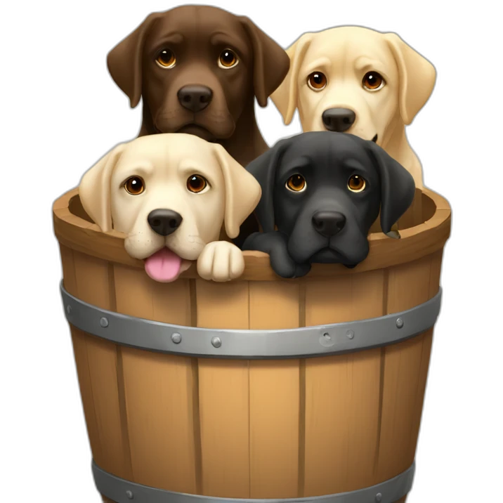 three labradors in a barrel emoji