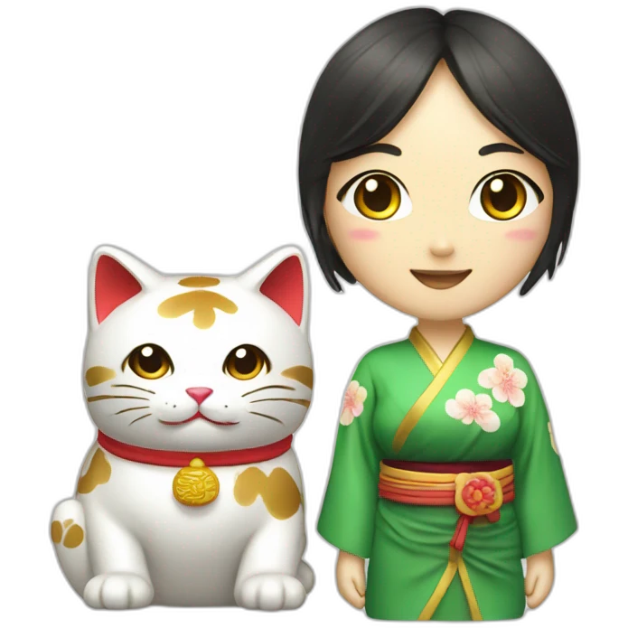maneki neko and a woman emoji