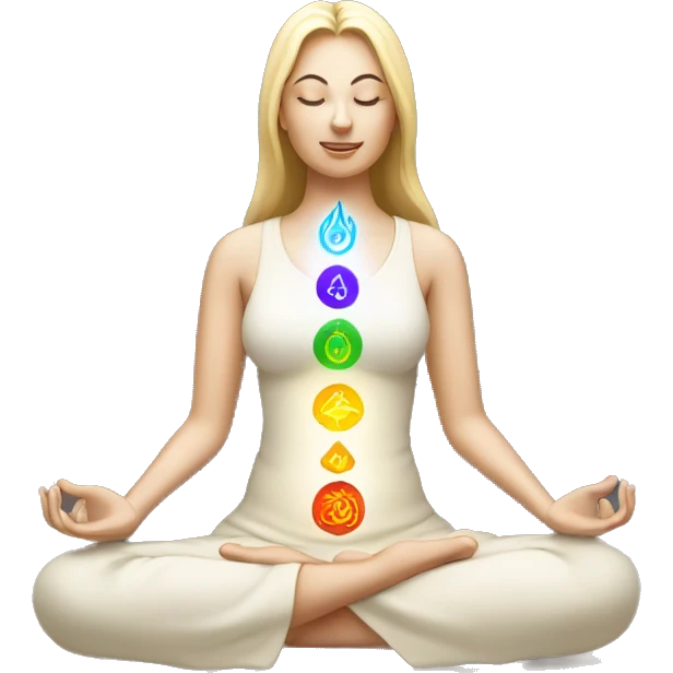 Light lady with 7 chakra symbols meditating mudra emoji