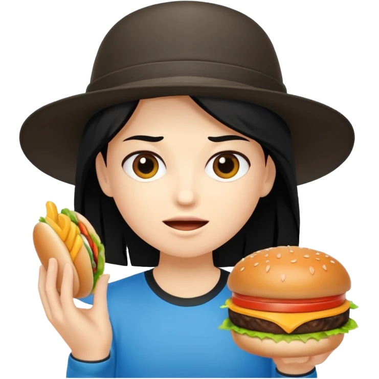 mach mir eine sportliche person mit schwarzen haaren die gerade offensichtlich heißhunger hat emoji