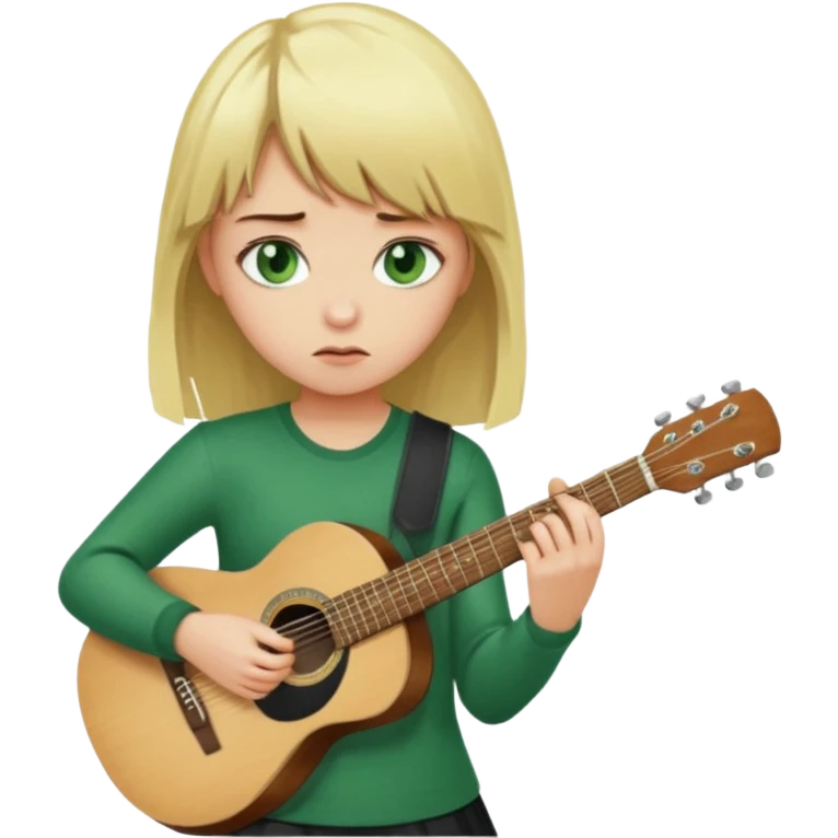 Blonde girl with green eyes and bangs blonde sad and playing guitar emoji