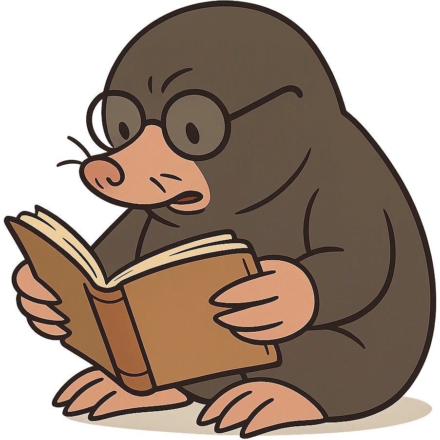 stylized mole with glasses, reading a book emoji