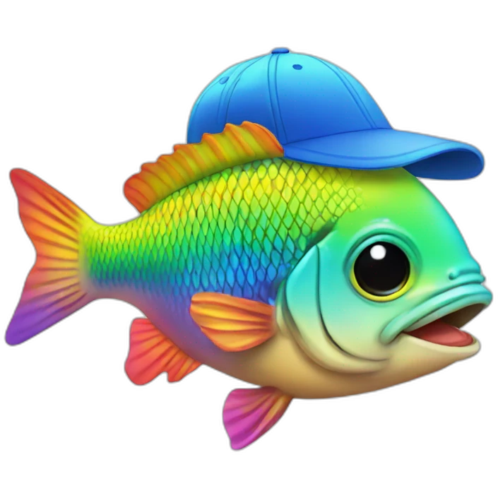 Fish with a rainbow colored baseball cap emoji