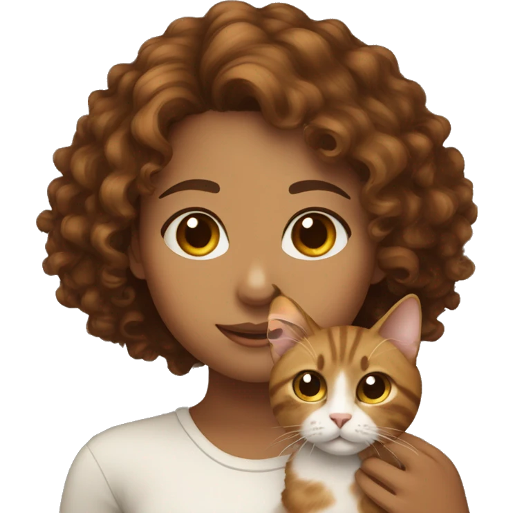 Brown curly hair girl with a tricolor cat  emoji