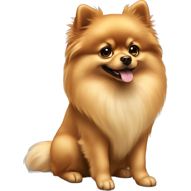 Pomeranian dog puppy with the girl with dark long hair, that girl have a green big eyes  emoji