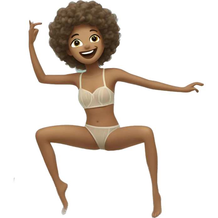 Music Lovin’ Skipper. Tan off. Smiling, dancing on a rock. Wearing organza voile swimsuit. emoji