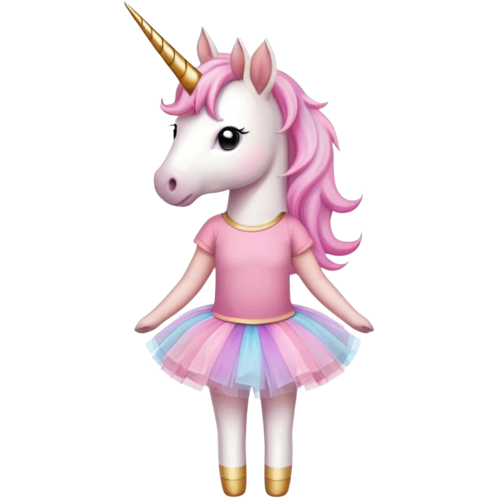 head and shoulders portrait of an anthropomorphised female unicorn in tutu and pink t-shirt, standard pose emoji