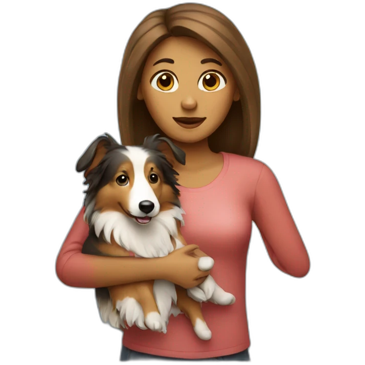 woman with a sheltie dog in hands emoji