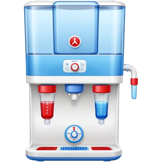 “Flat icon of a dual-temperature water purifier with red and blue nozzles, modern white body, clean vector style” emoji