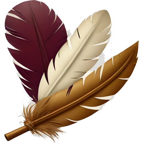 a feather quill and an open burgundy SCROLL emoji