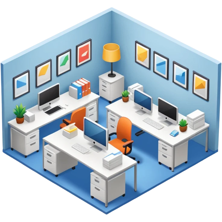an office with several desks in an isometric style emoji
