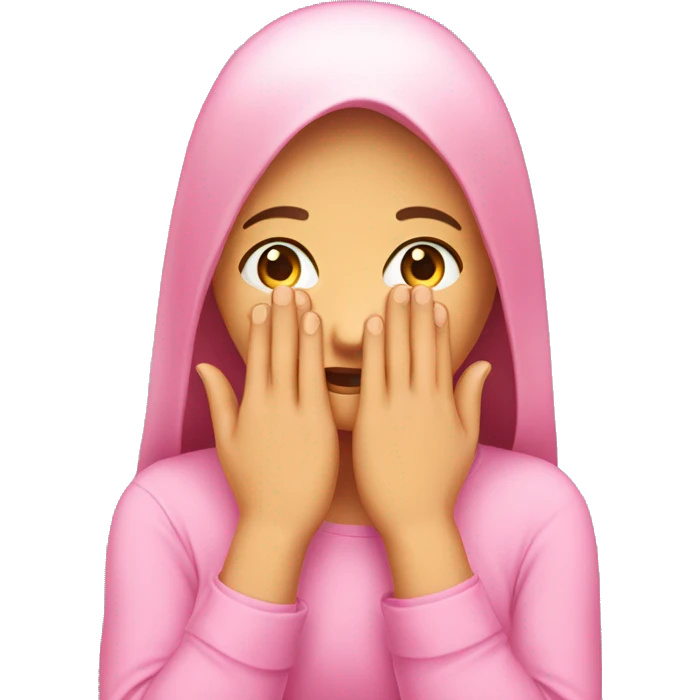 Cute girl in pink covering face with hands  emoji