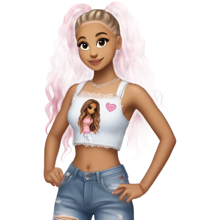 Ariana grande wearing a Shakira lace up croc top and short jeans and pink highlights  emoji