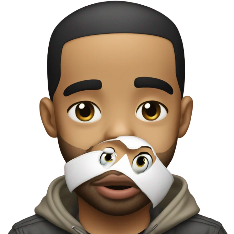 Generate the rapper Drake sticking his tongue out with an eye closed while holding a crying baby girl emoji