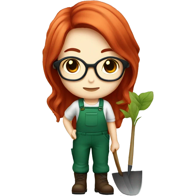 Chibi female gardener with long red hair and glasses emoji