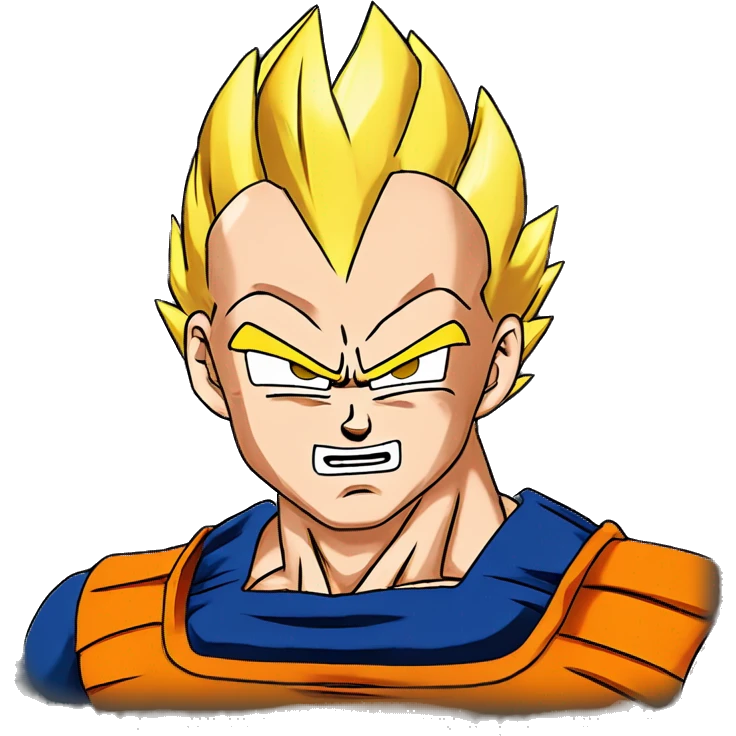 Masterpiece, anime style, Solo face, medium short shot, emote to send by whatssapp of dragon ball z character vegeta in super sayayin. With black background  emoji