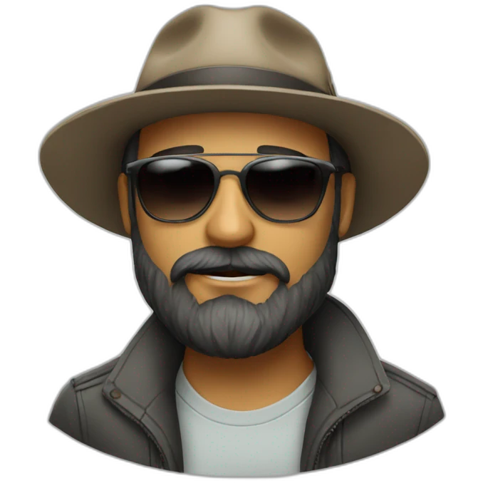 A man with a beard wearing sunglasses and a hat emoji