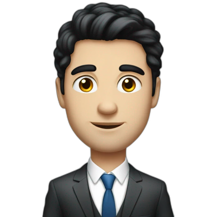 black hair, 30 year old, caucasian, billionaire, blue eyes, entrepreneur, suit emoji