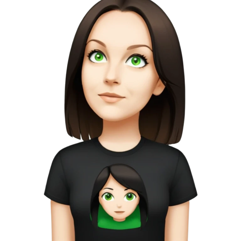 female, black tshirt, black hair emoji