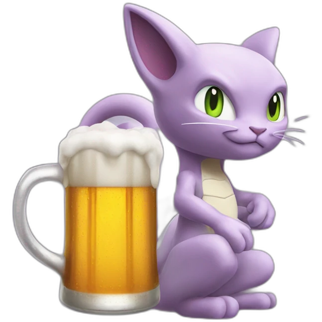 Mewtwo driking beer emoji