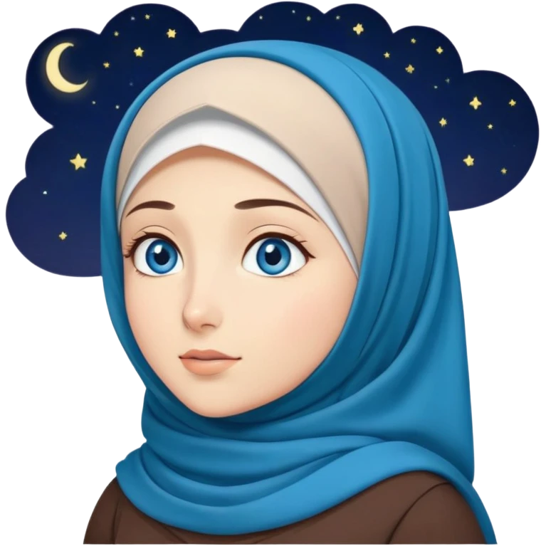 Turkish beautiful finish Konya girl blue eyes with moon night hijab dress and watching the sky on the ground  emoji