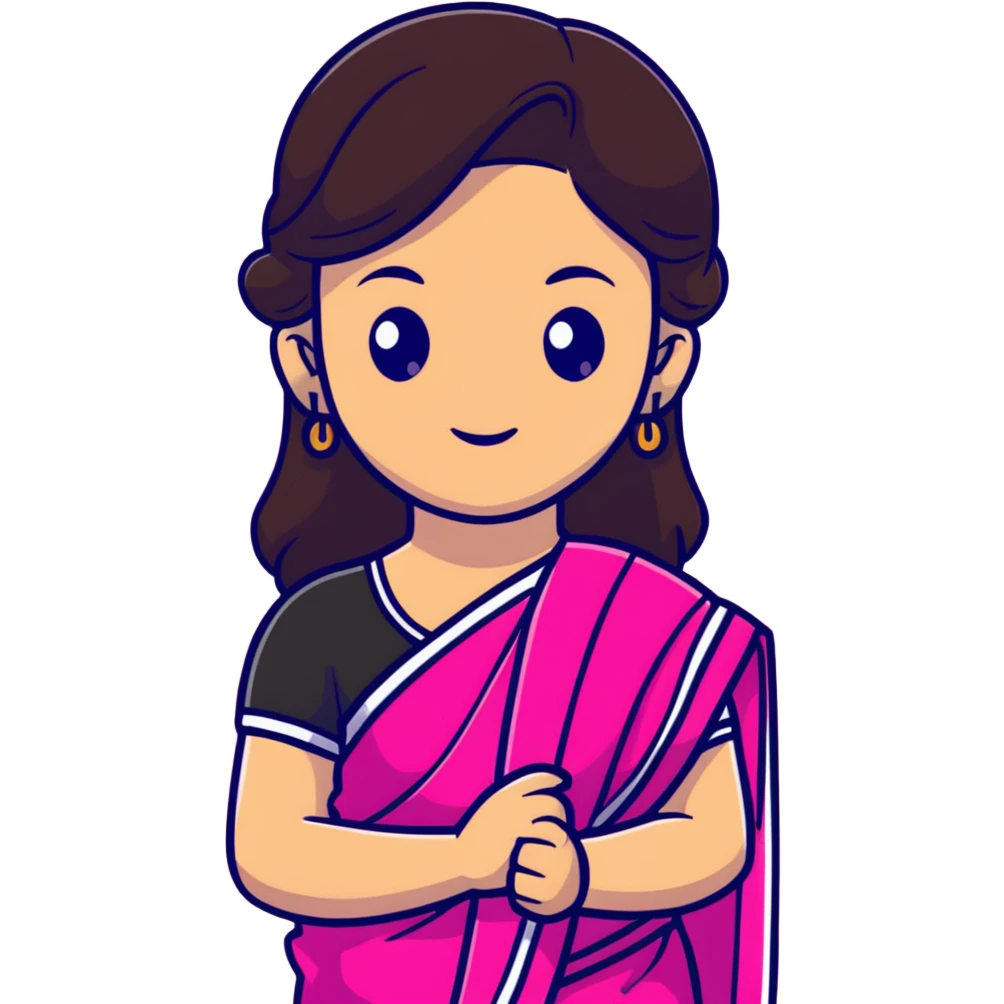 girl with light wheatish skin, dark brown hair, wearing dark pink saree emoji