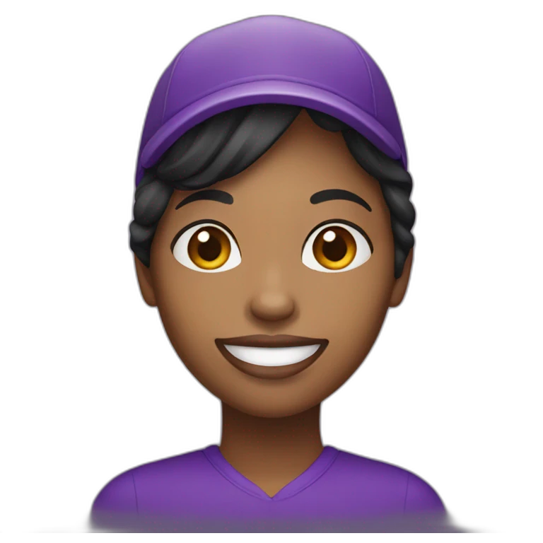 black woman face with smile and purple hat emoji