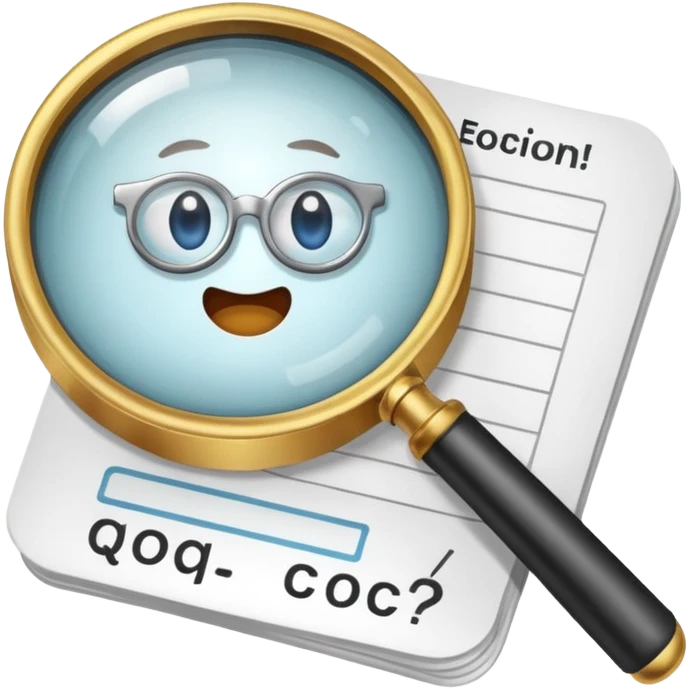  lente di ingrandimento esame foglio con scritte a risposte multiple emoji