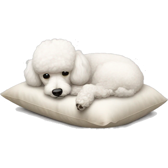White cute small poodle sleeps on a pillow  emoji